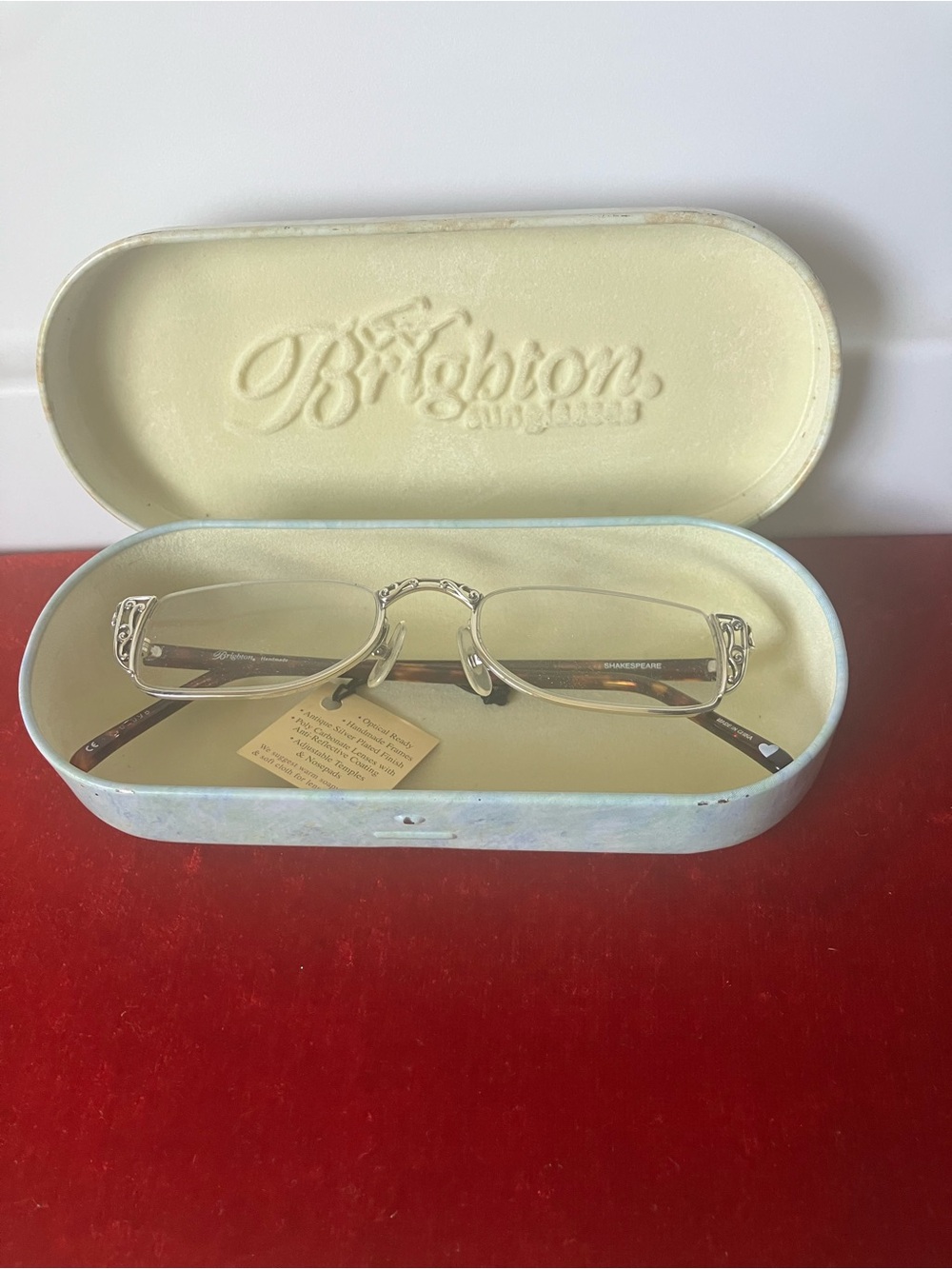 Brighton Shakespeare Reading Eyeglasses Silver Tortoise +1.0 Readers In Tin Case